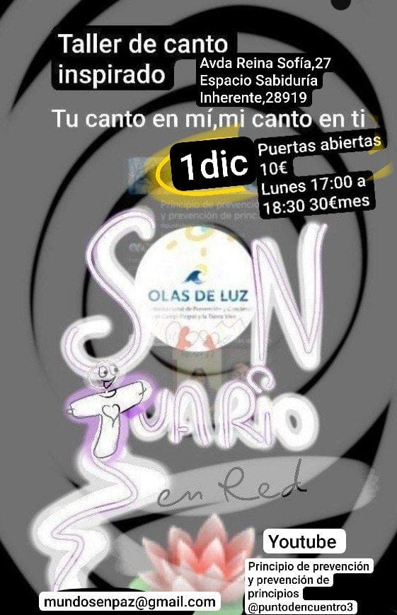 Sontuario: Tu canto en mi, mi canto en ti. 1 de diciembre puertas abiertas. 10 €. Lunes 17 a 18:30 h. 